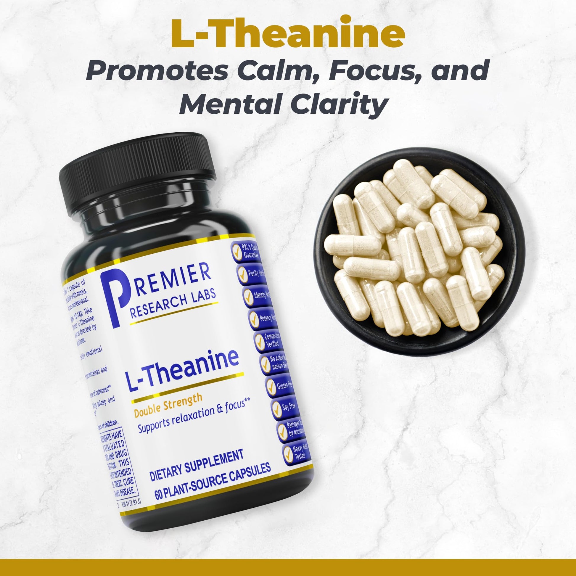 Premier Research Labs L-Theanine Double Strength - Pure L Theanine Supplement 200mg, Focus & Energy Support for Men & Women, Amino Acid for Relaxation, Support for Adults & Kids - 60 Vegan Capsules - dailyvitalstore