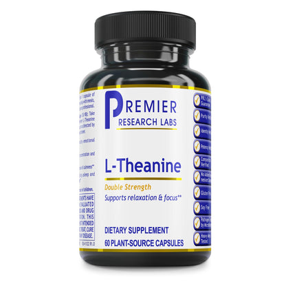 Premier Research Labs L-Theanine Double Strength - Pure L Theanine Supplement 200mg, Focus & Energy Support for Men & Women, Amino Acid for Relaxation, Support for Adults & Kids - 60 Vegan Capsules - dailyvitalstore