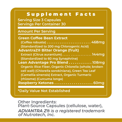 Premier Research Labs Lean Advantage: Green Coffee Bean Extract for Weight Loss, Green Coffee Extract, Coffee Pills, Appetite Suppressant for Women & Men, Weight Management Supplement - 90 Capsules - dailyvitalstore