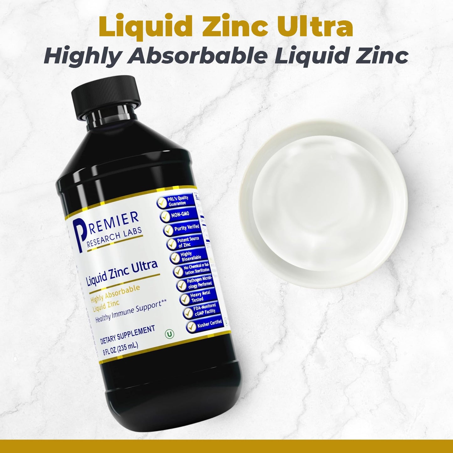 Premier Research Labs Liquid Zinc Ultra Supplement - for Immune Support & Well-Being for Adults & Kids - Highly Absorbable Drops - Used for Rapid Analysis of Zinc Status - 8 fl oz - dailyvitalstore