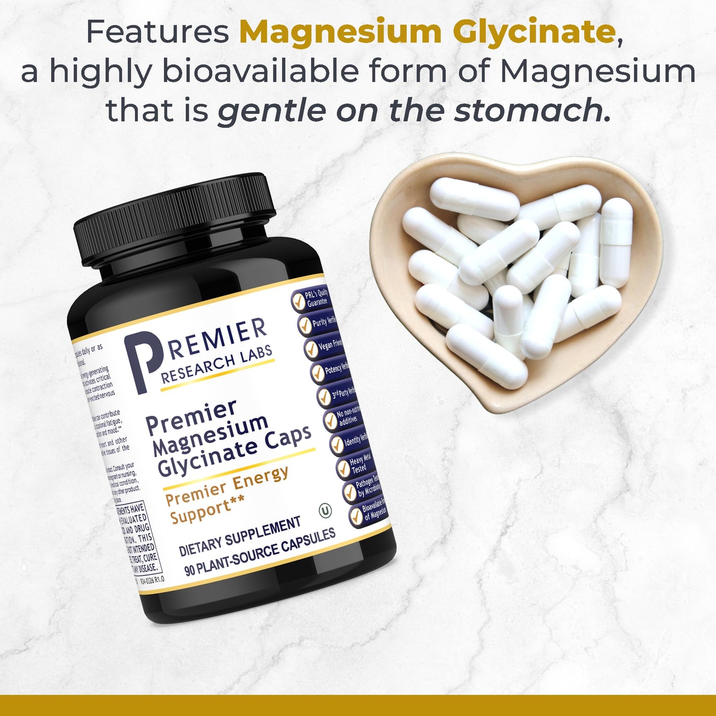 Premier Research Labs Magnesium Glycinate Supplement - Pure Magnesium, High Absorption, Supports Sleep Quality, Chelated, Vegan, Third Party Tested, Premier Energy Support - 90 Capsules - dailyvitalstore