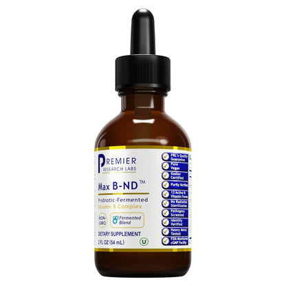 Premier Research Labs Max B-ND Liquid Vitamin - B-Complex for Liver & Brain Health - Sublingual Drops for Energy, Immune & Adrenal Support - 2 fl oz - Thiamin, B12, B6 & More - for Men, Women - dailyvitalstore