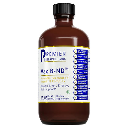 Premier Research Labs Max B-ND - Liquid Vitamin B Complex for Liver & Brain Health, Sublingual Drops for Men & Women with Thiamin, B12 & B6-8 Fl Oz Bottle - dailyvitalstore