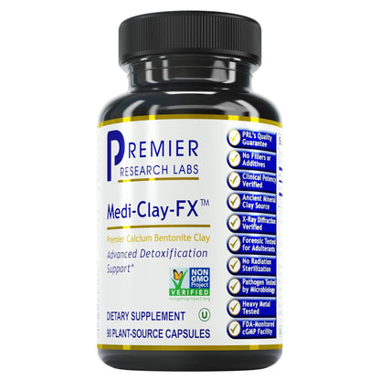 Premier Research Labs Medi-Clay-FX: Bentonite Clay Capsules for Detoxification | Food Grade Smectite Supplement | Absorb Toxins, Supports Cellular Health and Mold Detox - 90 Capsules - dailyvitalstore