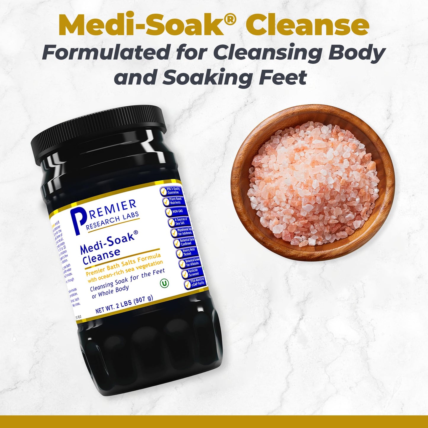 Premier Research Labs Medi-Soak - Bath Salts for Foot and Body Soak, Sea Salt Bath for Women and Men, Relaxing Mineral Bath Soak, Gentle Exfoliant, Organic, Vegan, No Added Fillers - 2 Lb - dailyvitalstore