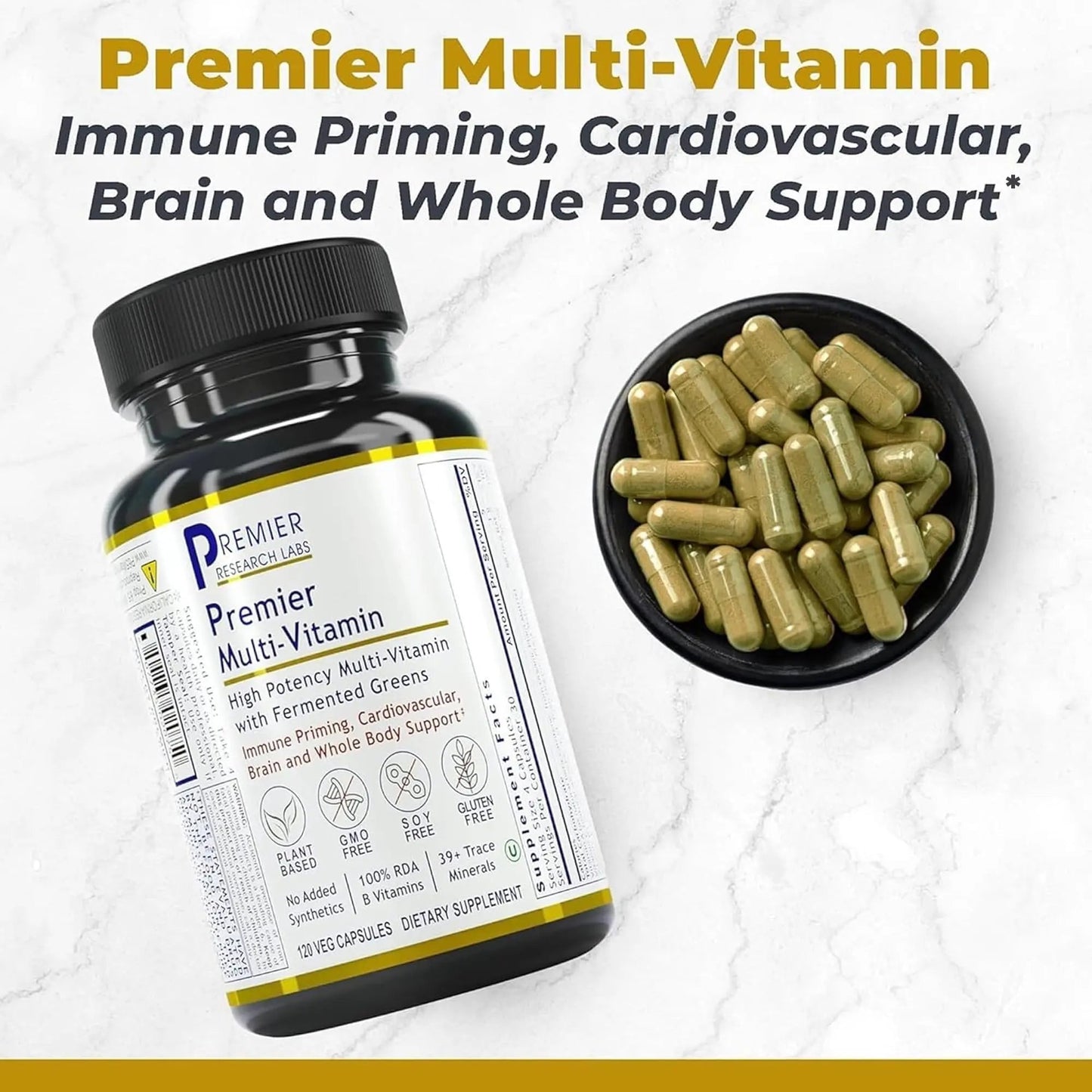 Premier Research Labs Multi-Vitamin - Immune, Brain & Heart Support | with Prebiotics and Postbiotics | Vegan Capsules for Men & Women - dailyvitalstore
