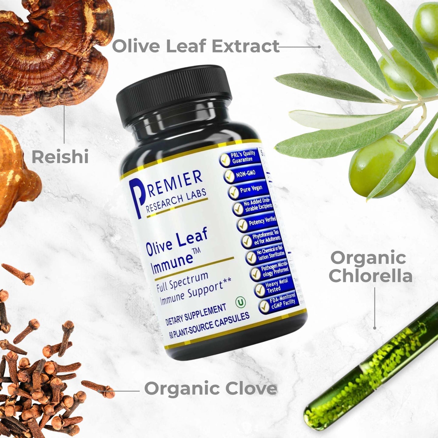 Premier Research Labs Olive Leaf Immune - Olive Leaf Extract Capsules, The Olive Leaf Pills with Phytonutrient Oleuropeinm, Herbal Supplement for Immune & Heart Health Support - 60 Vegetarian Capsules - dailyvitalstore