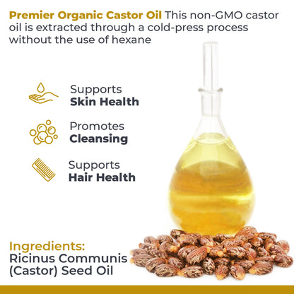 Premier Research Labs Organic Castor Oil for Face - Cold Pressed 100% Pure Castor Oil for Hair Growth, Skin & Body, Hexane Free - 8 Oz Bottle - dailyvitalstore