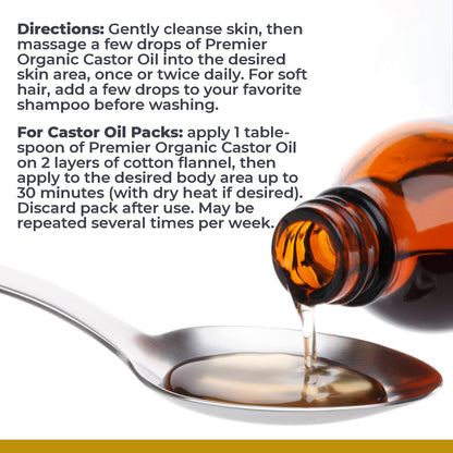 Premier Research Labs Organic Castor Oil for Face - Cold Pressed 100% Pure Castor Oil for Hair Growth, Skin & Body, Hexane Free - 8 Oz Bottle - dailyvitalstore