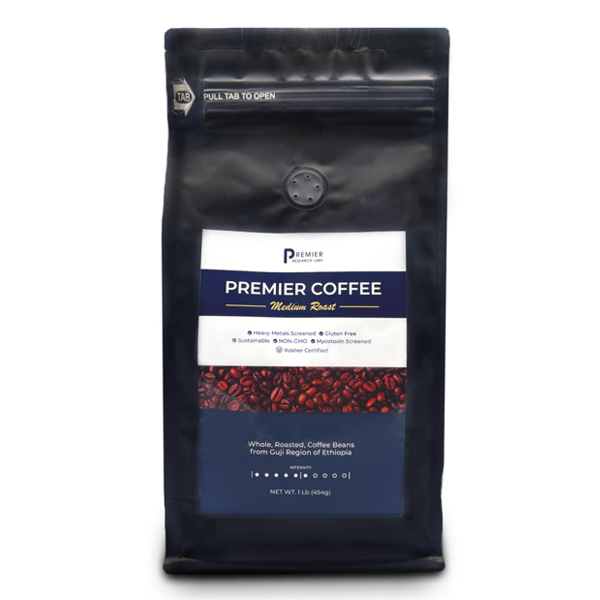 Premier Research Labs Organic Whole Roasted Coffee Beans - Medium Roast, From Guji Region of Ethiopia, Crafted for Optimal Health Benefits, Sweet & Fruity, Well-Balanced, Gluten Free - 1 Pound - dailyvitalstore