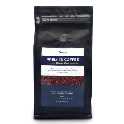 Premier Research Labs Organic Whole Roasted Coffee Beans - Medium Roast, From Guji Region of Ethiopia, Crafted for Optimal Health Benefits, Sweet & Fruity, Well-Balanced, Gluten Free - 1 Pound - dailyvitalstore