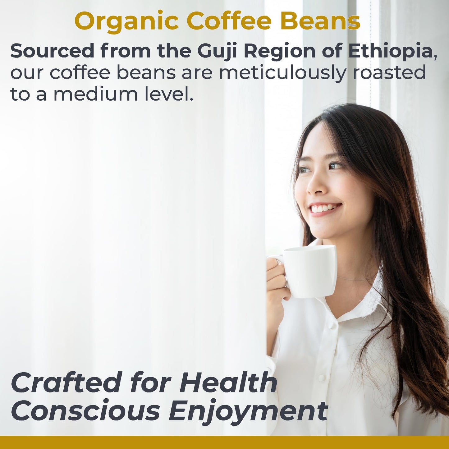 Premier Research Labs Organic Whole Roasted Coffee Beans - Medium Roast, From Guji Region of Ethiopia, Crafted for Optimal Health Benefits, Sweet & Fruity, Well-Balanced, Gluten Free - 1 Pound - dailyvitalstore