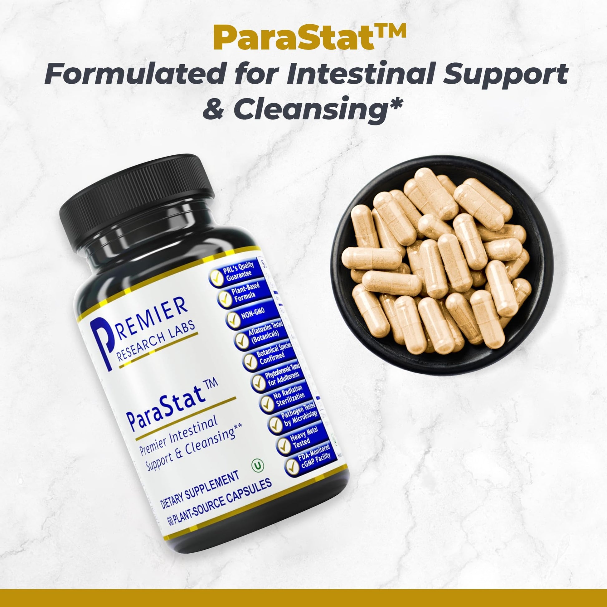 Premier Research Labs ParaStat - Intestinal Cleanse, Natural Gut Cleanse for Women & Men, Support for Colon Detox, Bloating, Digestion & Constipation - 90 Capsules (30 Day Supply) - dailyvitalstore