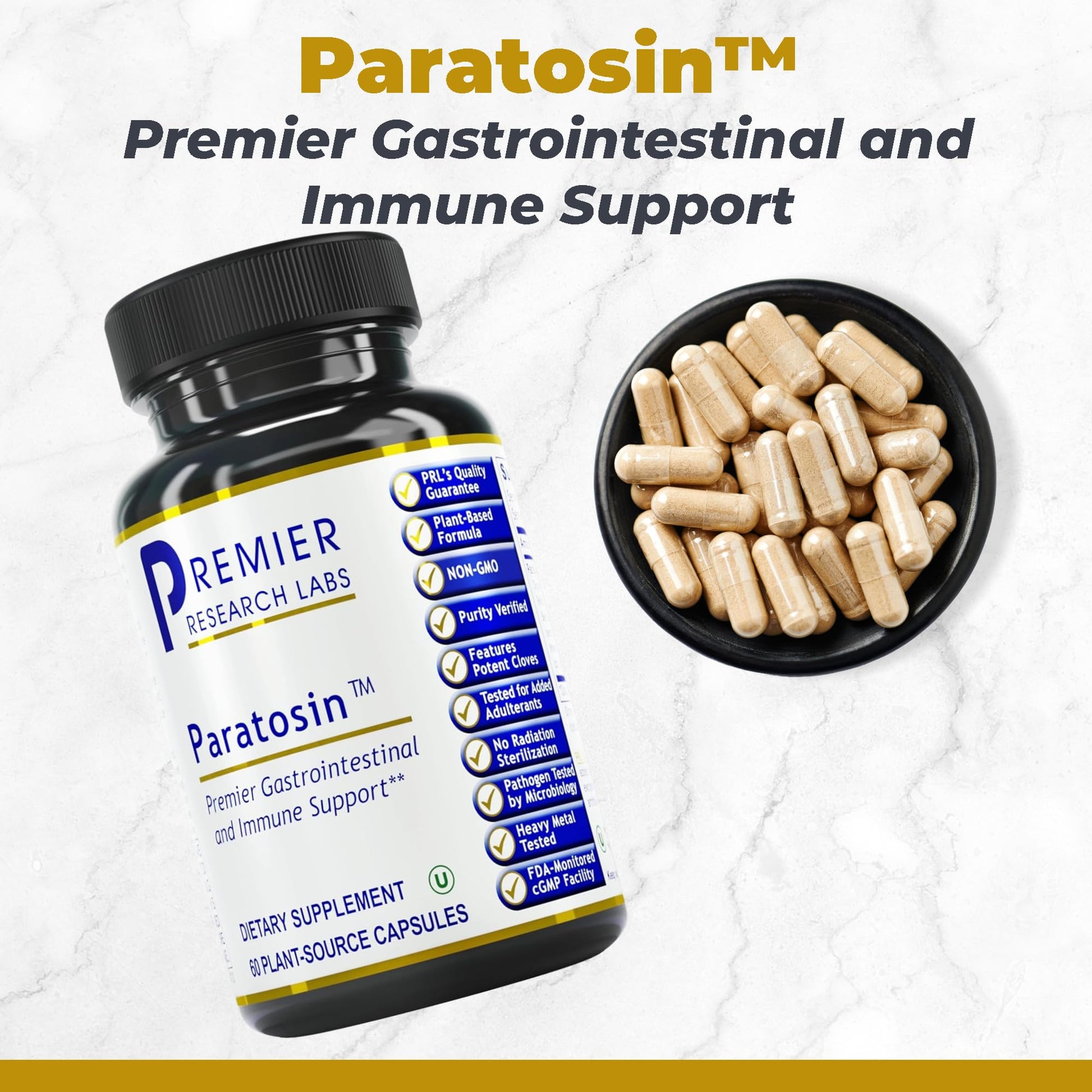 Premier Research Labs Paratosin - Gut Health Supplement, Reishi Mushroom Capsules, Hyssop Capsules, Wild Garlic Supplements, GI Support for Men & Women - 60 Vegetarian Capsules - dailyvitalstore