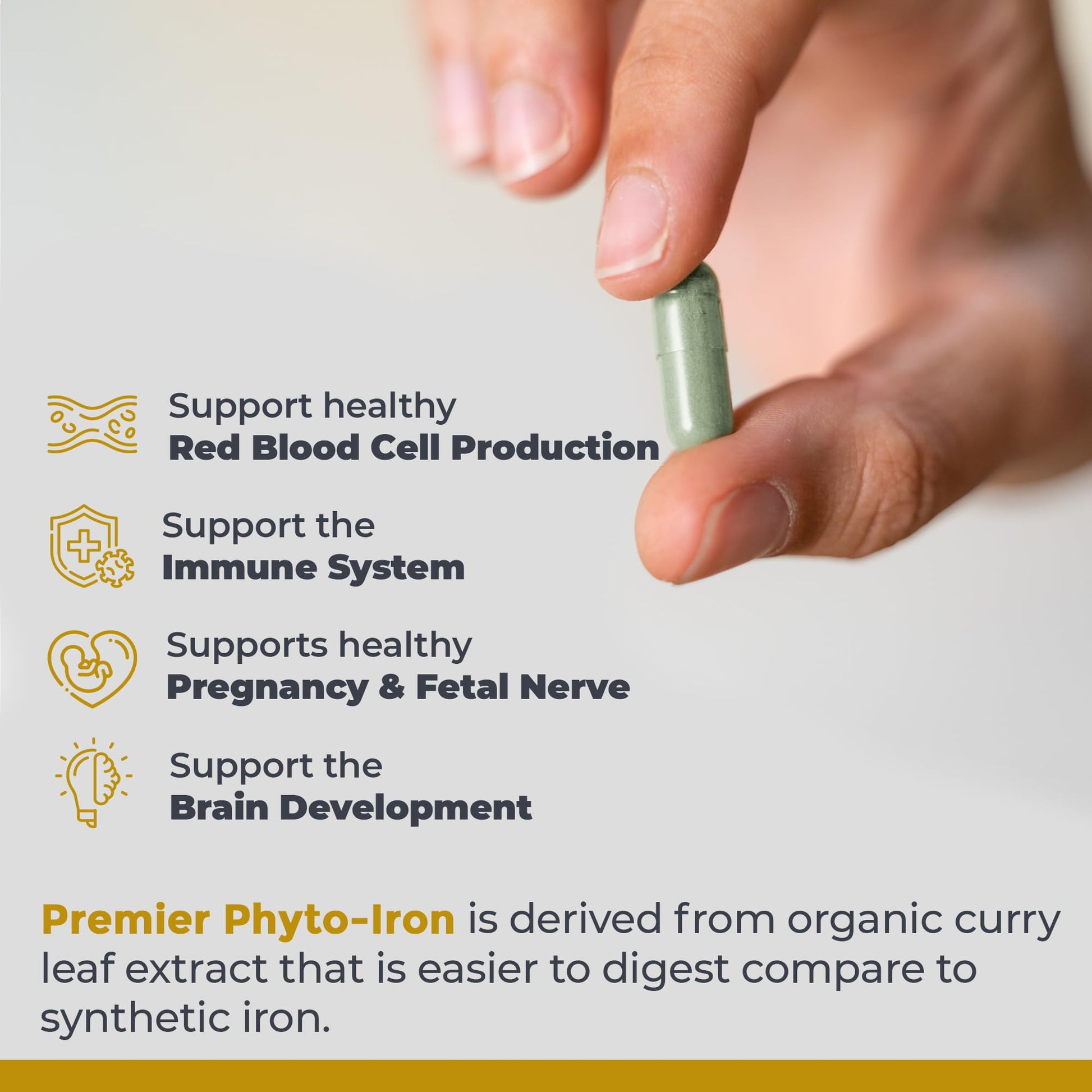 Premier Research Labs Phyto-Iron - Plant Based Iron for Men & Women for Blood Support, Curry Leaves Supplement, Iron Supplements, Non-Heme Iron, 18mg Iron Per Serving - 120 Vegetarian Capsules - dailyvitalstore