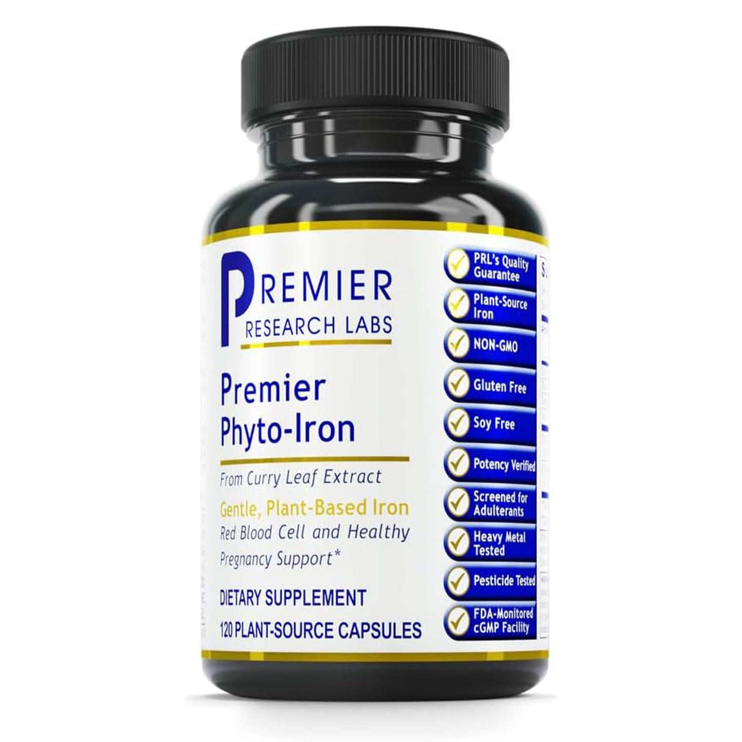 Premier Research Labs Phyto-Iron - Plant Based Iron for Men & Women for Blood Support, Curry Leaves Supplement, Iron Supplements, Non-Heme Iron, 18mg Iron Per Serving - 120 Vegetarian Capsules - dailyvitalstore