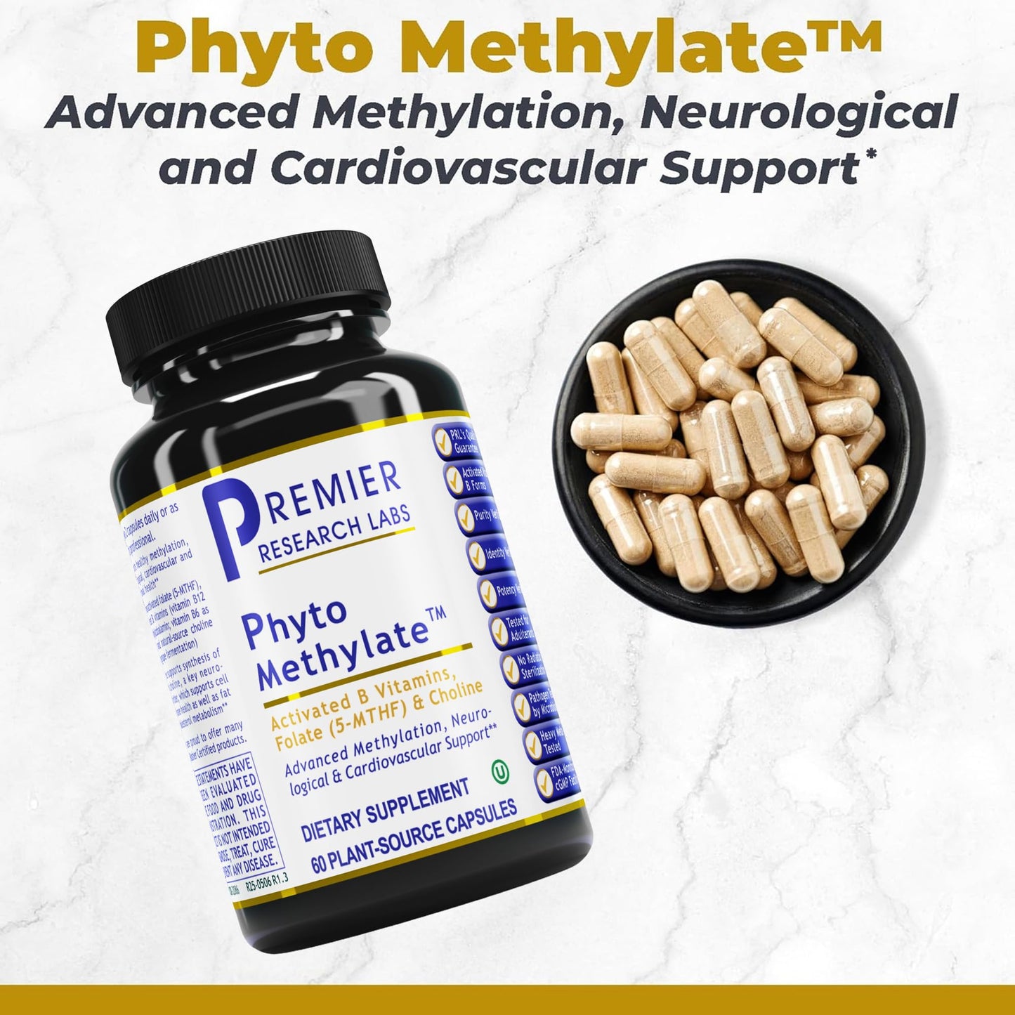 Premier Research Labs Phyto Methylate - B Vitamin Supplement - Supports Methylation, Detox, Brain & Heart Health - 5-MTHF & P5P - 60 Plant-Source Capsules - dailyvitalstore