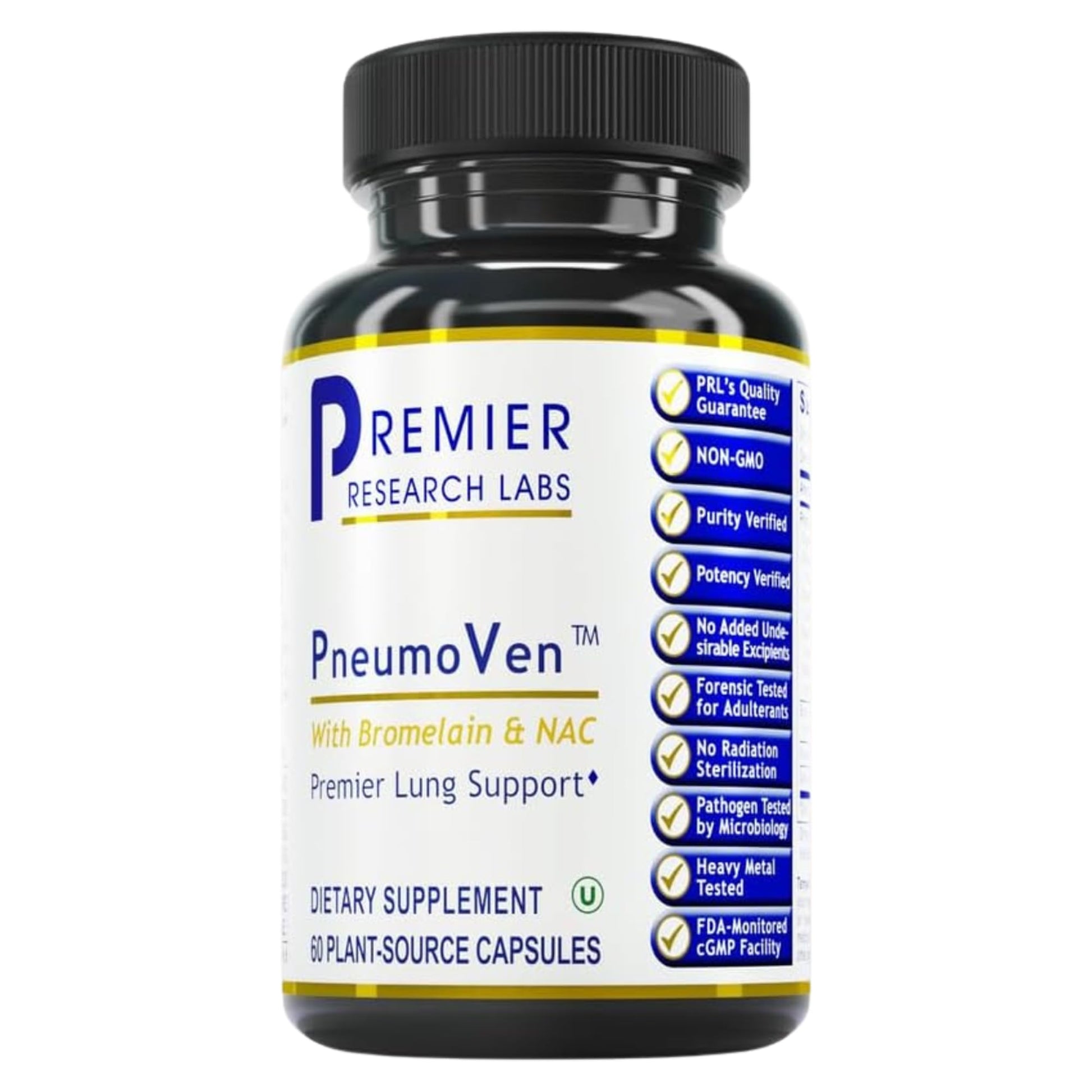 Premier Research Labs PneumoVen - Lung Support Supplement w/Bromelain & NAC, Lung Health Support Vitamins, Lung Cleanse - 60 Capsules - dailyvitalstore