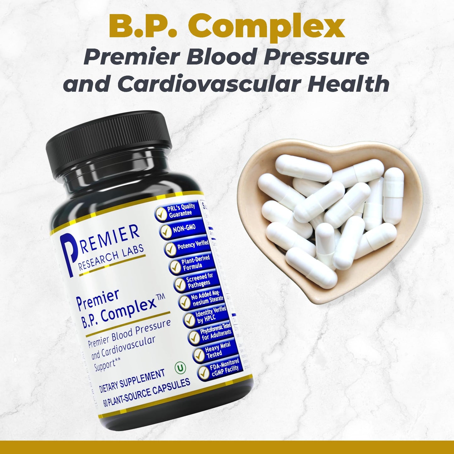 Premier Research Labs Premier BP Complex - Heart Health Supplements, BP Formula, Garlic Allicin Supplement, Natural Herbal BP Support Pills with Reishi & Cayenne Pepper - 60 Vegetarian Capsules - dailyvitalstore