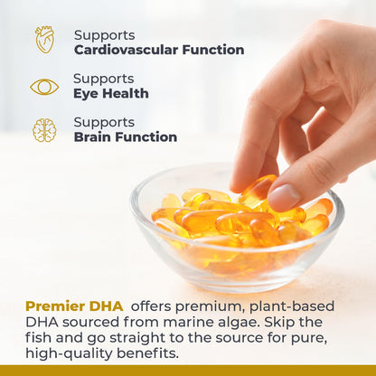 Premier Research Labs Premier DHA - Vegan DHA with Omega 3 Fatty Acids, Algae Based DHA for Women & Men, Natural DHA Supplement Suitable for Vegans- 60 Vegetarian Softgel Capsules - dailyvitalstore