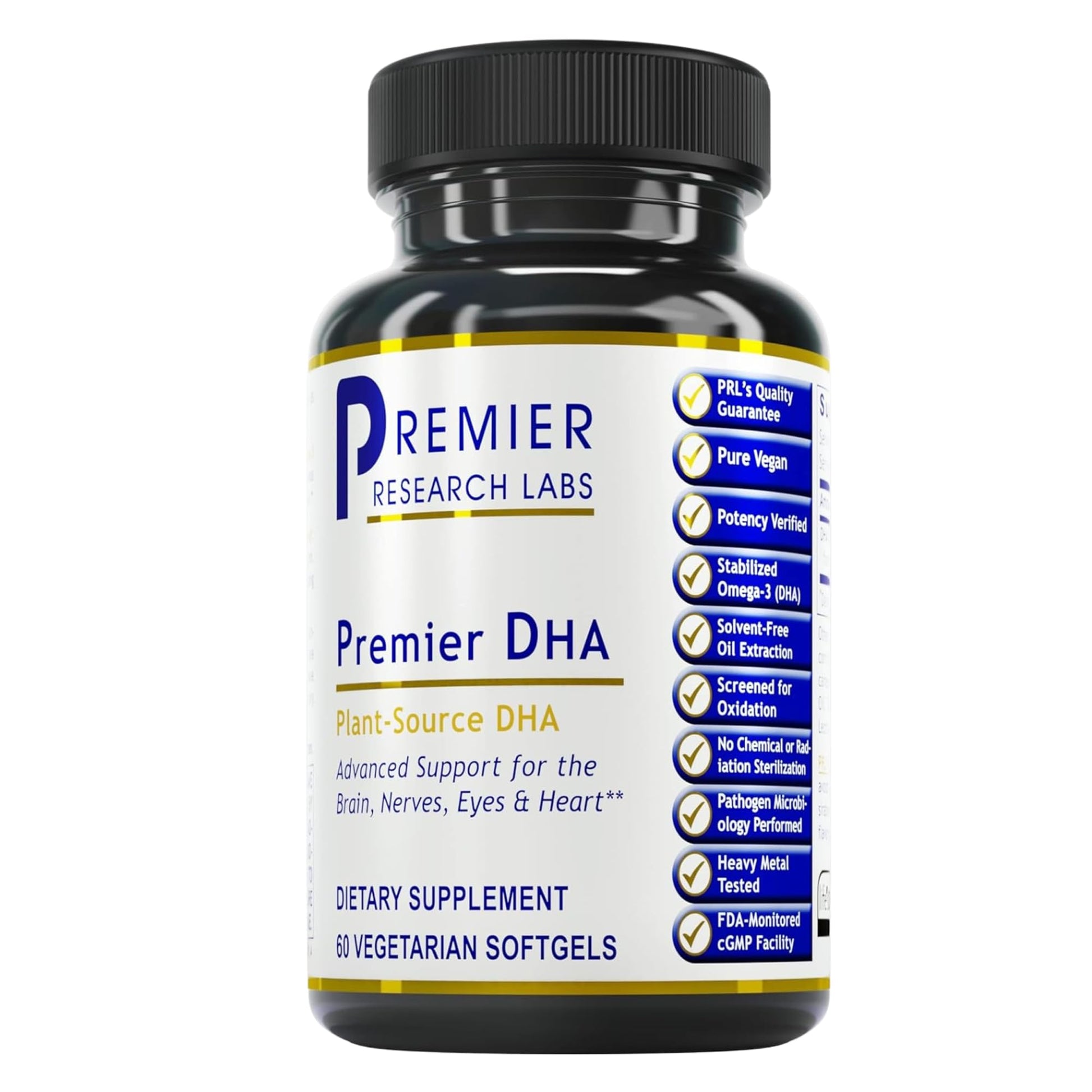 Premier Research Labs Premier DHA - Vegan DHA with Omega 3 Fatty Acids, Algae Based DHA for Women & Men, Natural DHA Supplement Suitable for Vegans- 60 Vegetarian Softgel Capsules - dailyvitalstore