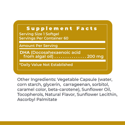 Premier Research Labs Premier DHA - Vegan DHA with Omega 3 Fatty Acids, Algae Based DHA for Women & Men, Natural DHA Supplement Suitable for Vegans- 60 Vegetarian Softgel Capsules - dailyvitalstore