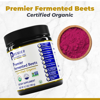 Premier Research Labs Premier Fermented Beets - Beet Root Powder Fermented, Organic Fermented Beets for Men & Women, Beetroot, Nitrates, Blood Pressure Support, USDA Organic - 6.3 Oz Jar - dailyvitalstore