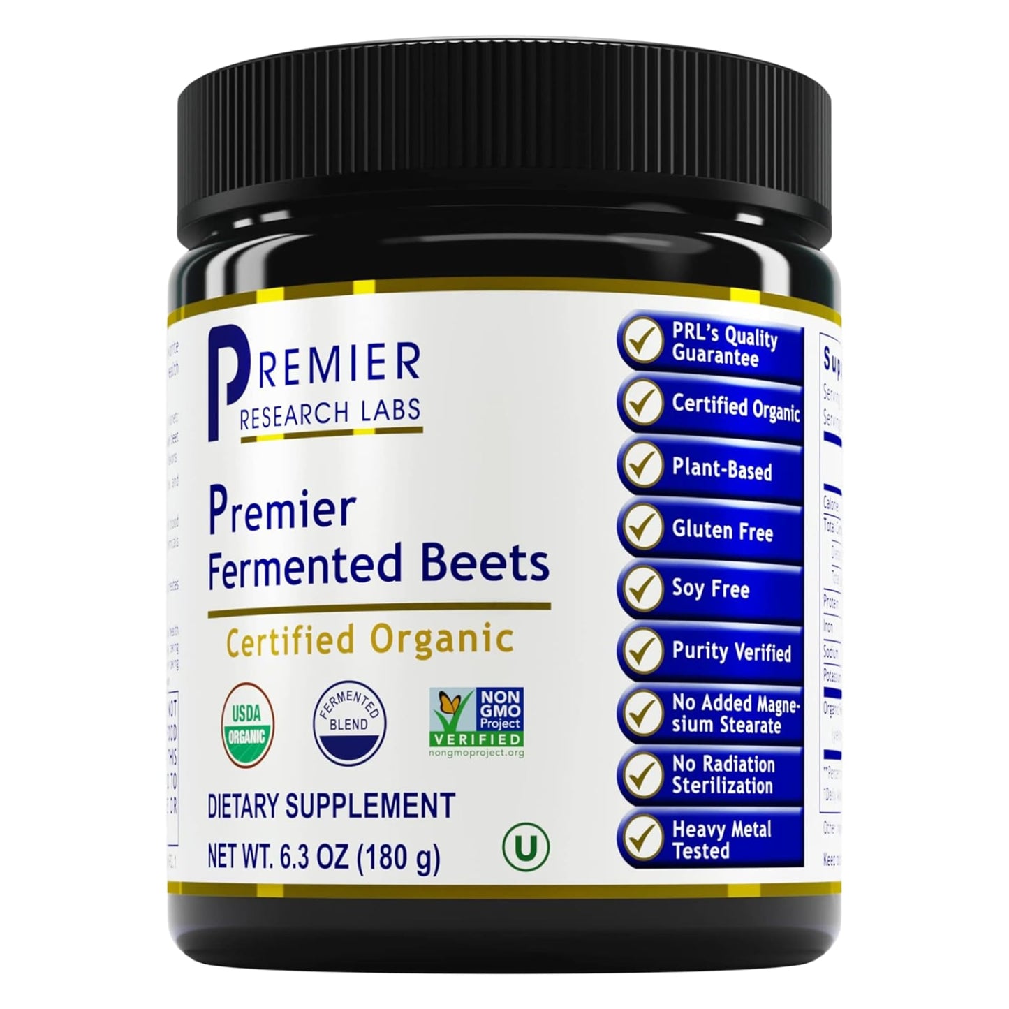 Premier Research Labs Premier Fermented Beets - Beet Root Powder Fermented, Organic Fermented Beets for Men & Women, Beetroot, Nitrates, Blood Pressure Support, USDA Organic - 6.3 Oz Jar - dailyvitalstore