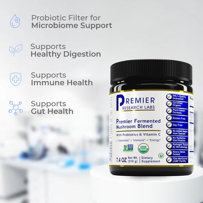 Premier Research Labs Premier Fermented Mushroom Blend - Reishi Mushroom Powder, Mushroom Extract for Drinks, Coffee, Mushroom Complex with Turkey Tail, Cordyceps for Immune & Gut Health - 7.4 oz - dailyvitalstore