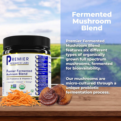 Premier Research Labs Premier Fermented Mushroom Blend - Reishi Mushroom Powder, Mushroom Extract for Drinks, Coffee, Mushroom Complex with Turkey Tail, Cordyceps for Immune & Gut Health - 7.4 oz - dailyvitalstore