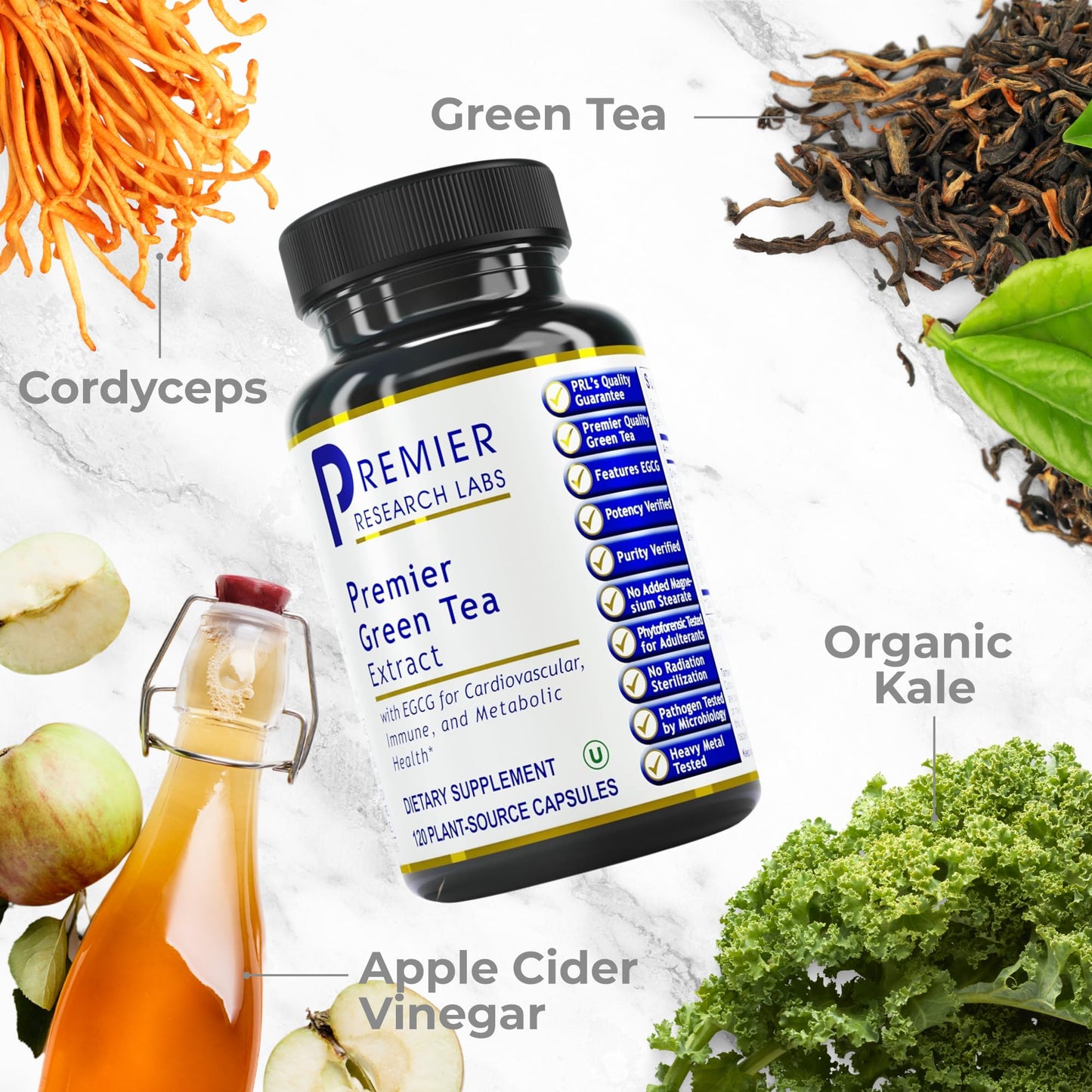 Premier Research Labs Premier Green Tea Extract - Green Tea Capsules, Green Tea Extract Pills, Green Tea Supplement with ECGC, Camellia Sinensis, Pure, Vegan Friendly - 120 Vegetarian Capsules - dailyvitalstore