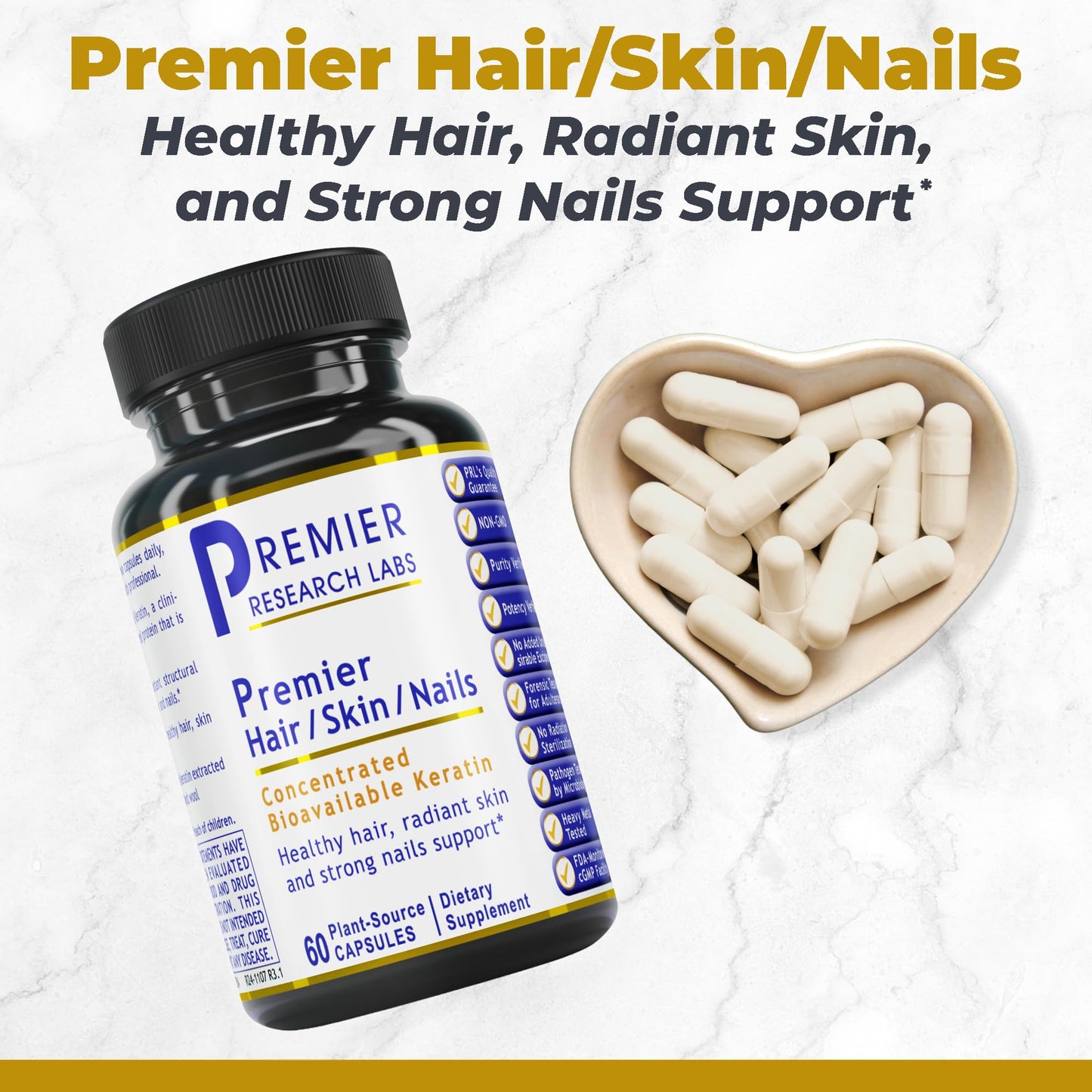 Premier Research Labs Premier Hair/Skin/Nails - Hair Growth Supplement for Women & Men with Keratin, Vitamins for Hair Growth, Beauty from Within for Hair, Skin and Nails - 60 Vegetarian Capsules - dailyvitalstore
