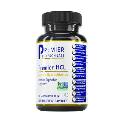 Premier Research Labs Premier HCL - Betaine HCL, Betaine Hydrochloride Supplement for Optimal Digestive Function, Nutrient Absorption, Betaine-HCL for Low Stomach Acid- 90 Vegetarian Capsules - dailyvitalstore