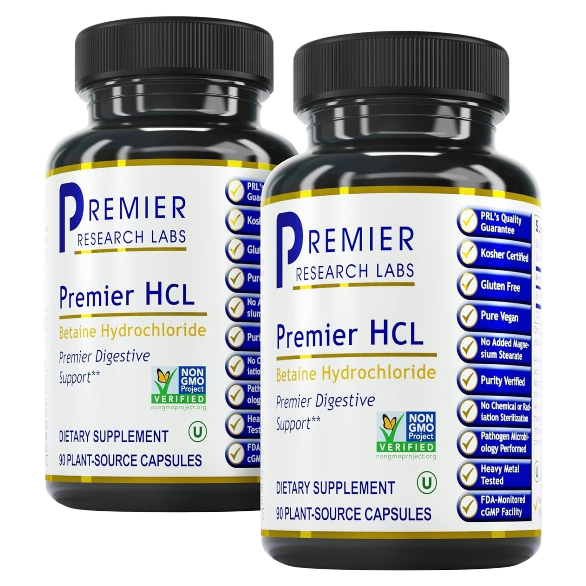 Premier Research Labs Premier HCL - Betaine HCL, Betaine Hydrochloride Supplement for Optimal Digestive Function, Nutrient Absorption, Betaine-HCL for Low Stomach Acid- 90 Vegetarian Capsules (2 Pack) - dailyvitalstore
