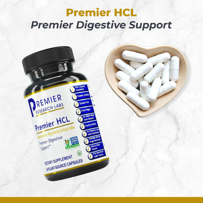 Premier Research Labs Premier HCL - Betaine HCL, Betaine Hydrochloride Supplement for Optimal Digestive Function, Nutrient Absorption, Betaine-HCL for Low Stomach Acid- 90 Vegetarian Capsules (2 Pack) - dailyvitalstore