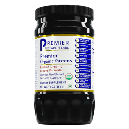 Premier Research Labs Premier Organic Greens - Super Greens Powder, Greens Superfood Powder for Drinks, Green Juice, Nutrition Support, Supergreens for Men & Women, Spinach, Alfalfa, Chlorella - 10 oz - dailyvitalstore