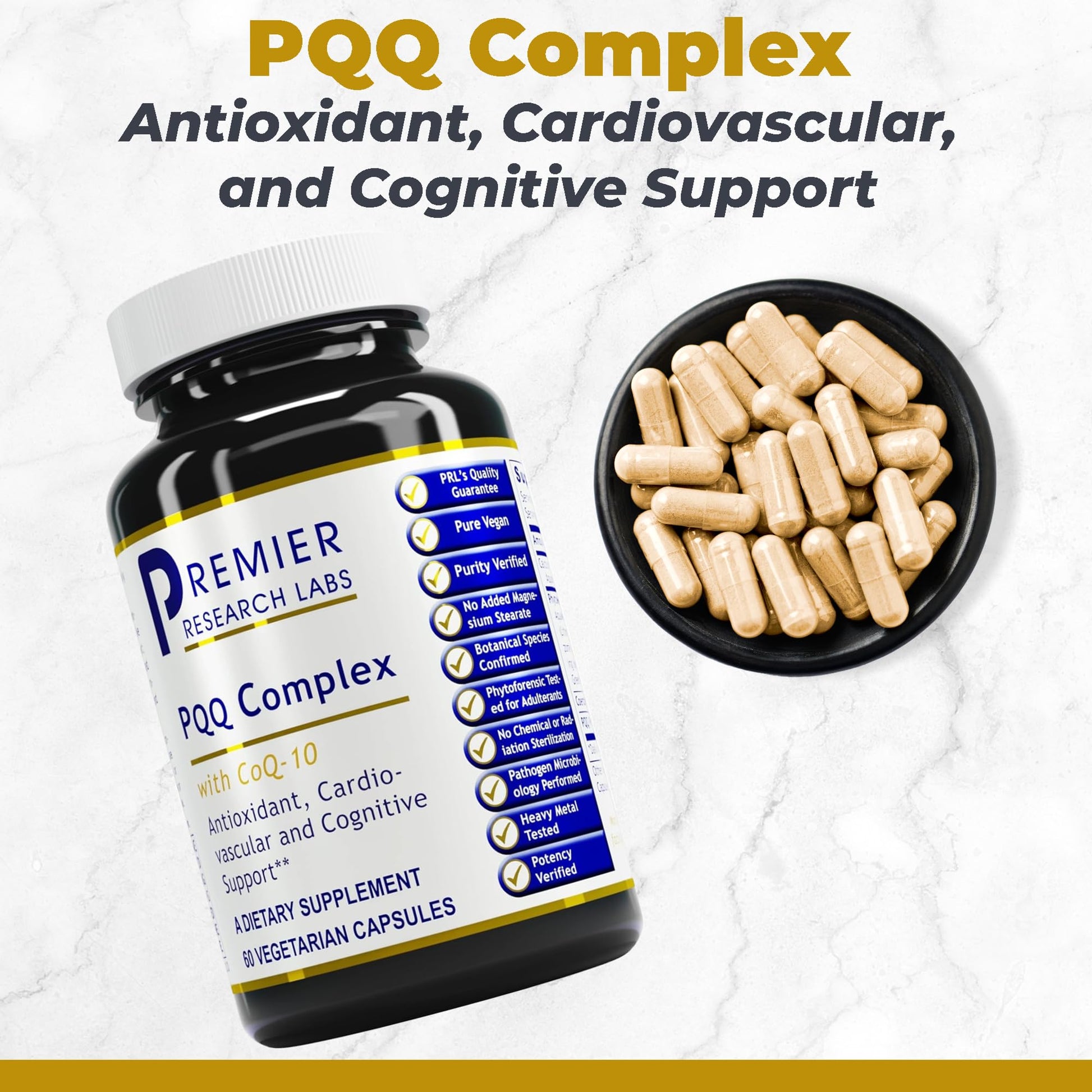 Premier Research Labs Premier PQQ Complex with CoQ10 - Coenzyme Q10, Co Q 10 Supplement with Pyrroloquinoline Quinone (PQQ) for Antioxidant, Brain & Heart Support - 60 Vegetarian Capsules - dailyvitalstore
