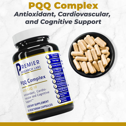 Premier Research Labs Premier PQQ Complex with CoQ10 - Coenzyme Q10, Co Q 10 Supplement with Pyrroloquinoline Quinone (PQQ) for Antioxidant, Brain & Heart Support - 60 Vegetarian Capsules - dailyvitalstore