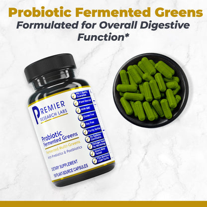 Premier Research Labs Probiotic Fermented Greens - Super Greens Supplement, Superfood Blend, Organic Vitamins with Probiotic - Daily Greens with Spinach, Chlorella, & More - 150 Powder Filled Capsules - dailyvitalstore