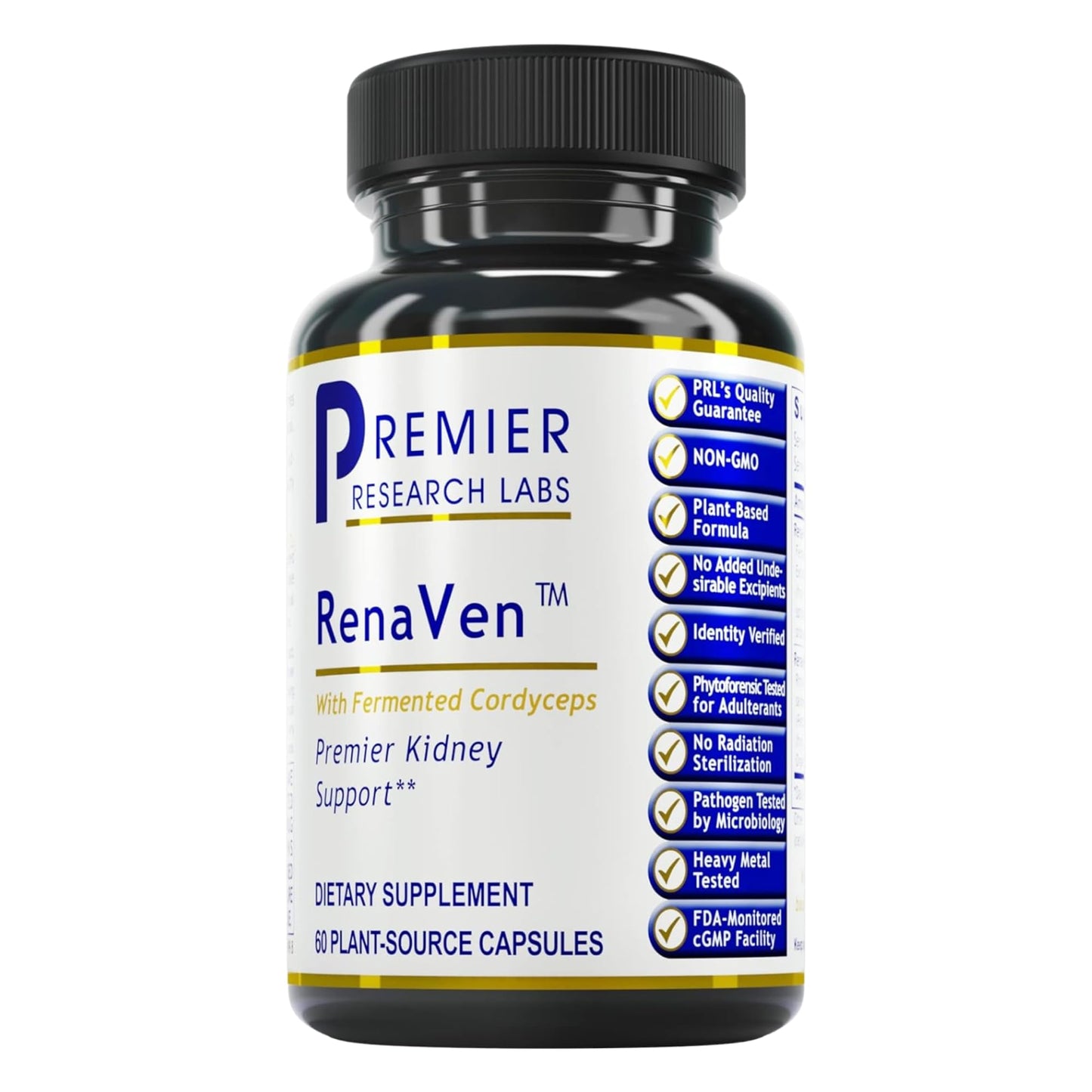 Premier Research Labs RenaVen - Premier Kidney Support for Kidney Cleanse Detox and Repair | Improve Kidney Function and Urinary Support with Fermented Cordyceps - 60 Plant-Source Capsules - dailyvitalstore