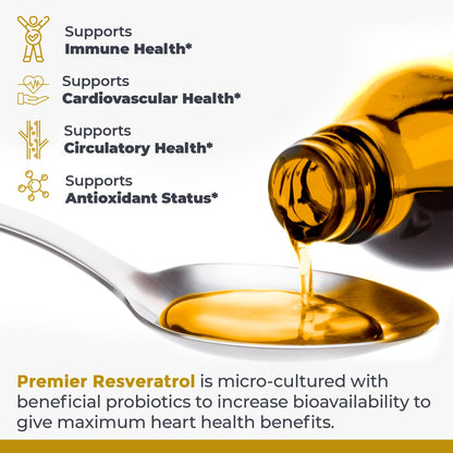 Premier Research Labs Resveratrol - Resveratrol Liquid Supplement, Trans Resveratrol, Antioxidant Support for Heart Health & Blood Flow, Aging Support, 180 mg Per Teaspoon - 8 Fl Oz - dailyvitalstore