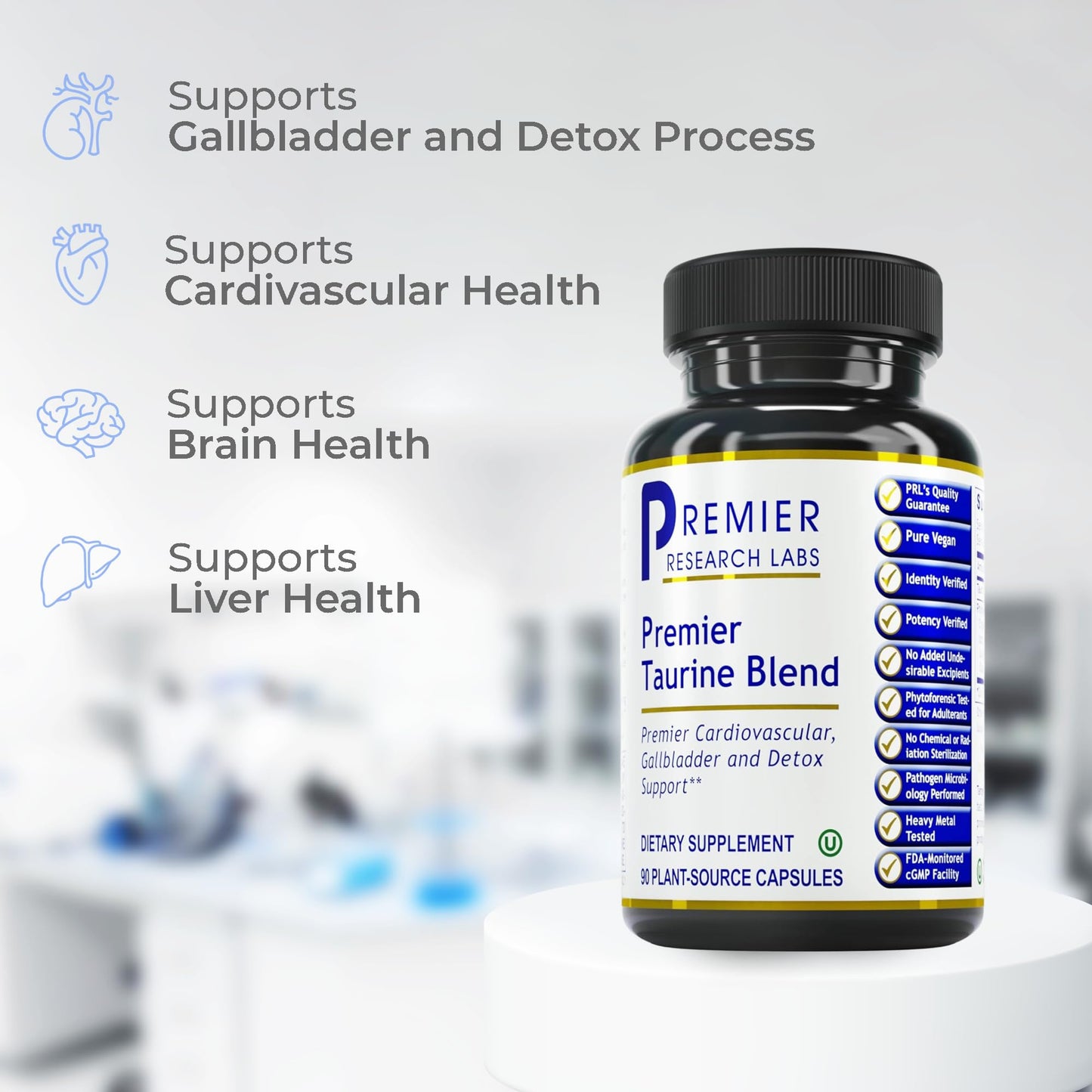 Premier Research Labs Taurine Blend - Taurine Supplement, Taurine Pills, L Taurine Amino Acid Supplement for Liver, Gallbladder, Brain & Heart Health, for Women & Men - 90 Vegetarian Capsules - dailyvitalstore