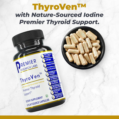 Premier Research Labs ThyroVen - Thyroid Support for Women, Thyroid Support for Men, Thyroid Supplement, Thyroid Support Complex with Naturally-Sourced Iodine - 60 Capsules - dailyvitalstore