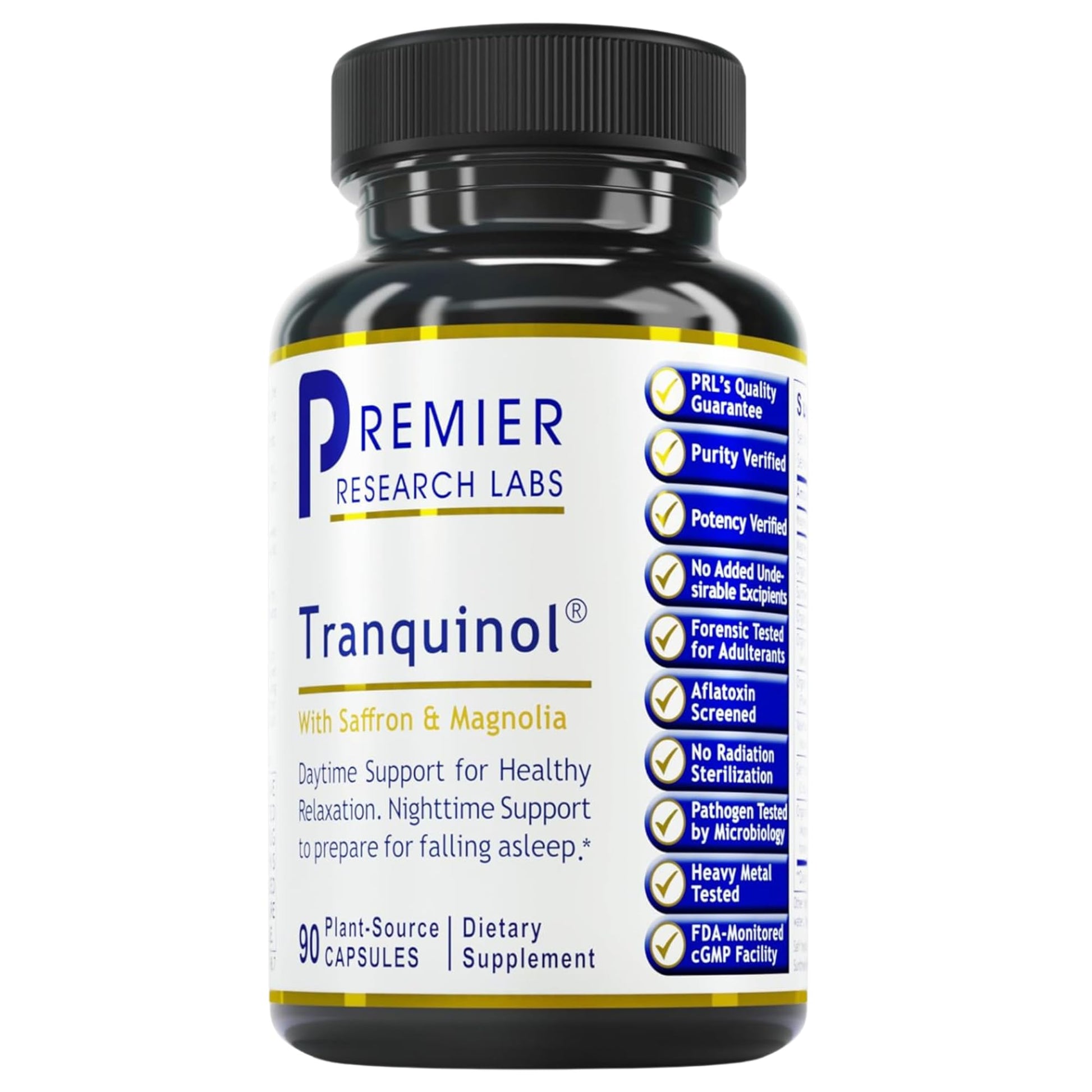 Premier Research Labs Tranquinol - Natural Sleep Aid Supplement for Deep Sleep Support and Calm Mind | Magnesium, Turmeric, Lemon Balm & Saffron Extract - Pure Vegan - 90 Plant-Source Capsules - dailyvitalstore