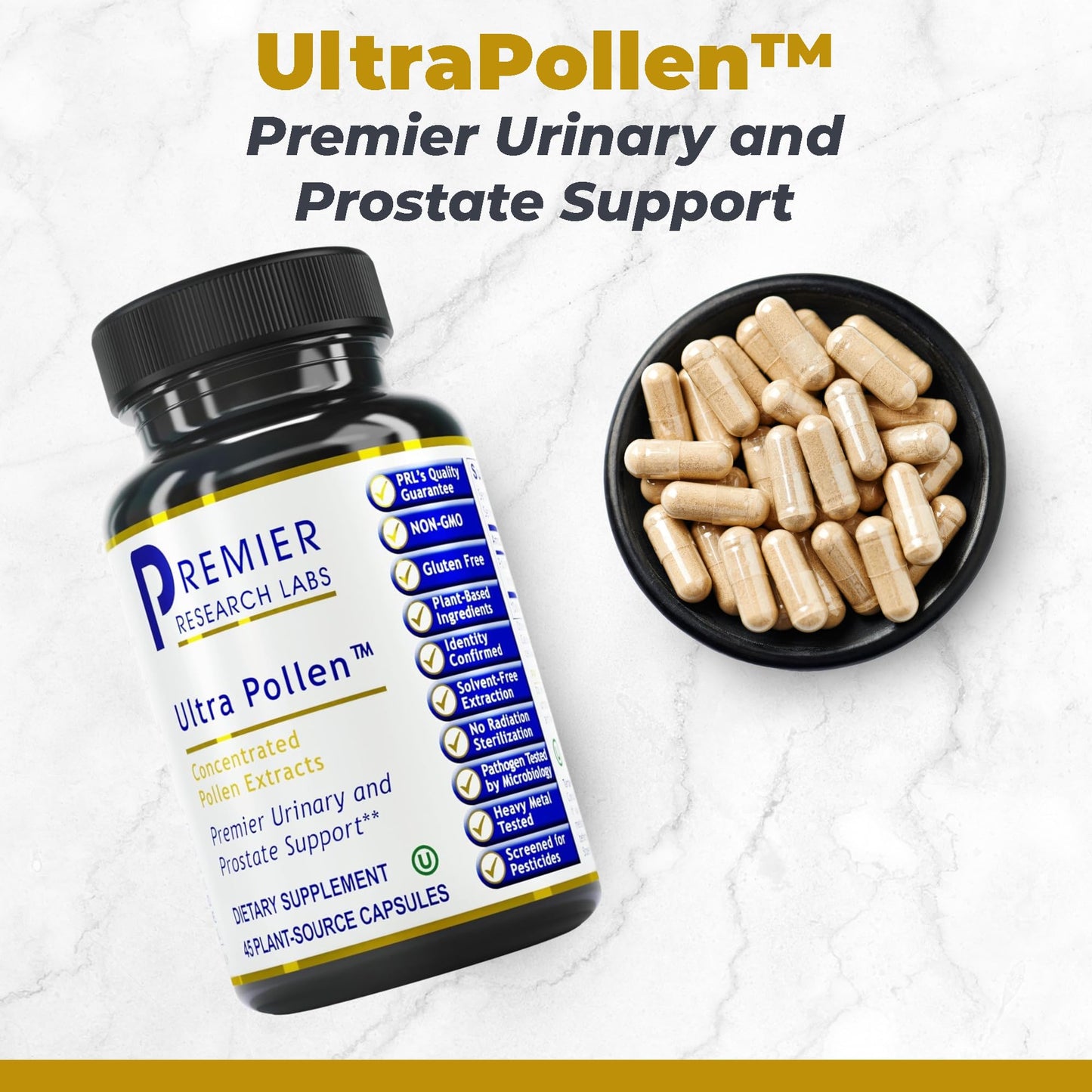 Premier Research Labs UltraPollen - Bee Pollen Supplement, Rye Pollen Extract, Prostate Health, Bee Pollen Extract from Rye Flower with Amino Acids, Supplement for Men & Women- 45 Vegetarian Capsules - dailyvitalstore