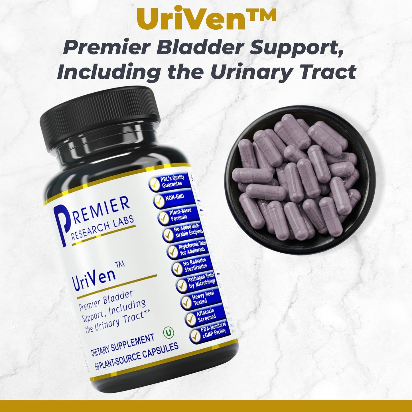 Premier Research Labs UriVen - Bladder Health Support for Women & Men, Cranberry Extract & Marshmallow Root, Urinary Relief, Bladder Relief, Bladder Control Supplement - 60 Vegetarian Capsules - dailyvitalstore