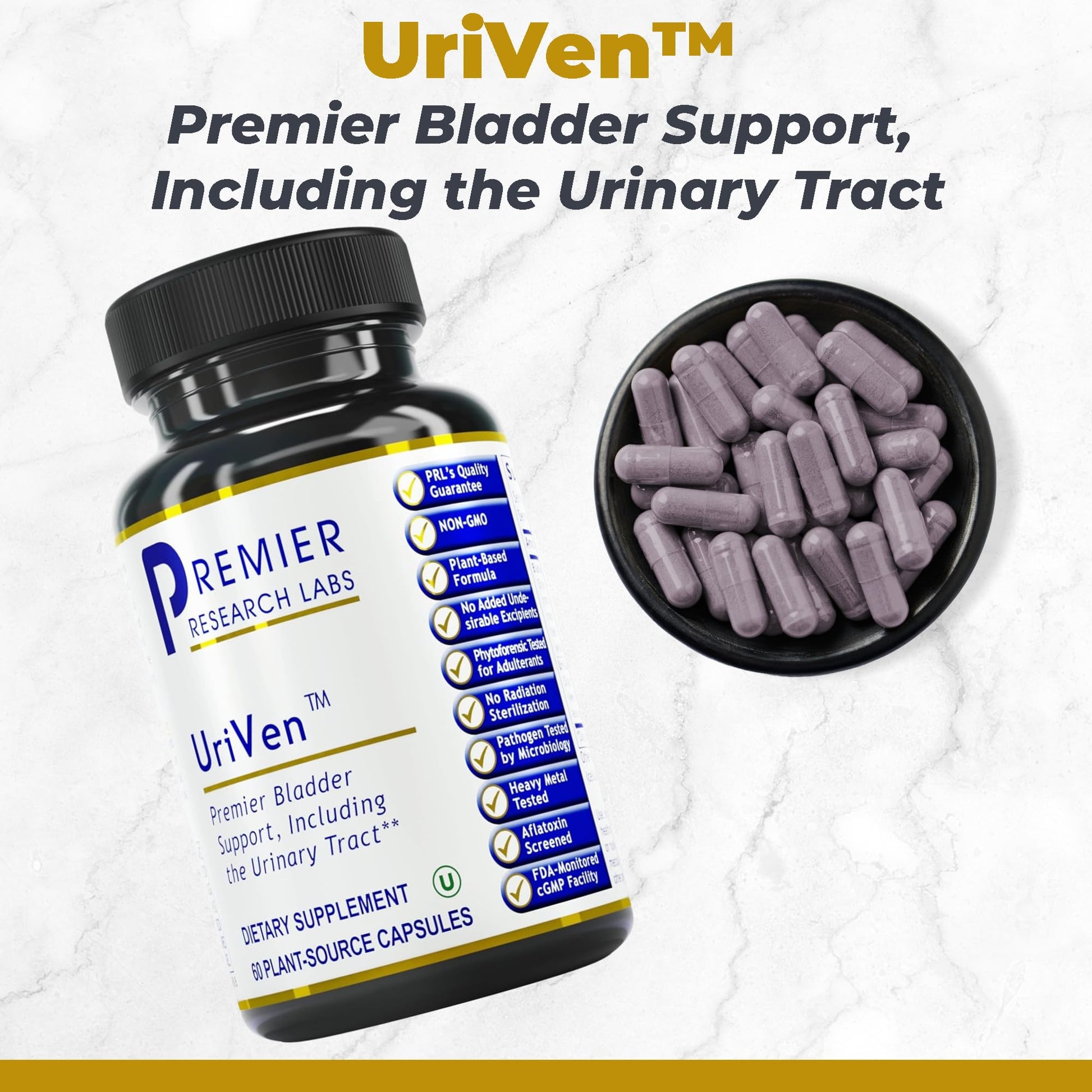Premier Research Labs UriVen - Bladder Health Support for Women & Men, Cranberry Extract & Marshmallow Root, Urinary Relief, Bladder Relief, Bladder Control Supplement - 60 Vegetarian Capsules - dailyvitalstore