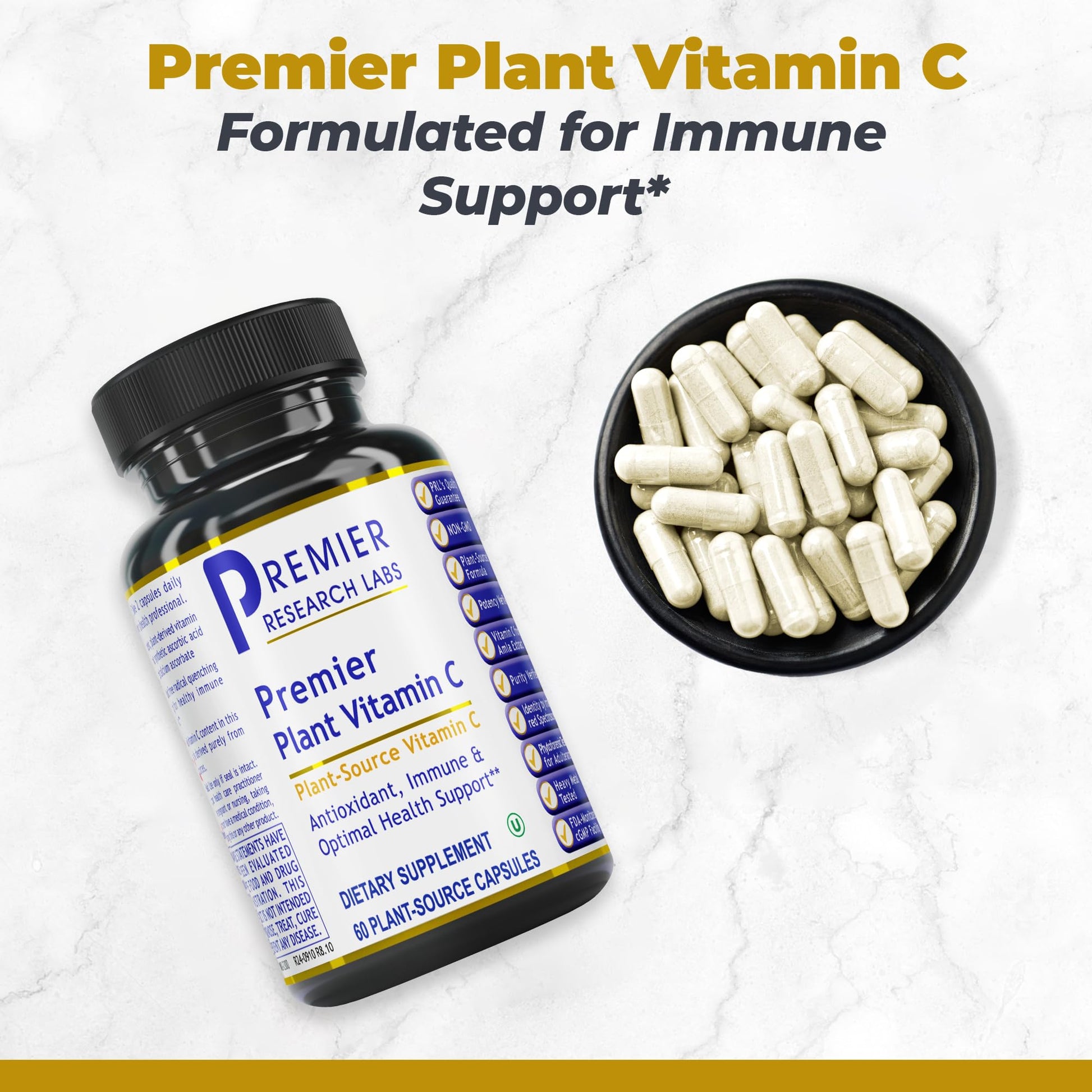 Premier Research Labs Vitamin C Supplement - Natural Vitamin C, Whole Food Vitamin C, Essential C Complex, Pure with Bioflavonoids & Organic Ingredients - 60 Vegetarian Capsules - dailyvitalstore