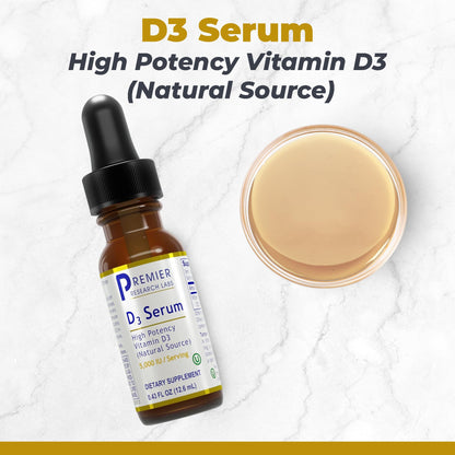 Premier Research Labs Vitamin D3 Serum - Liquid Vitamin D Oil Drops for Adults, Liquid Vitamin D3 5000 IU, Sublingual Vit D3 Liquid - 0.43 fl oz - dailyvitalstore