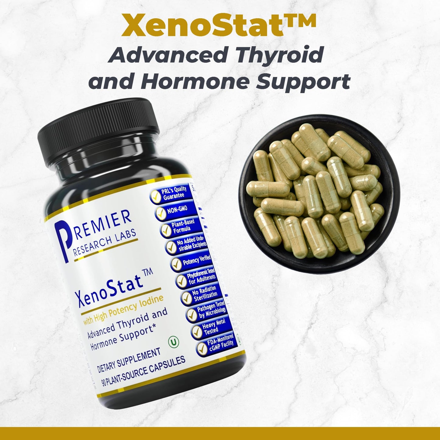 Premier Research Labs XenoStat - Thyroid Supplement, Thyroid Support for Women & Men, Iodine Supplement, Hormone Support, Thyroid Support Complex Supplement - 90 Capsules - dailyvitalstore